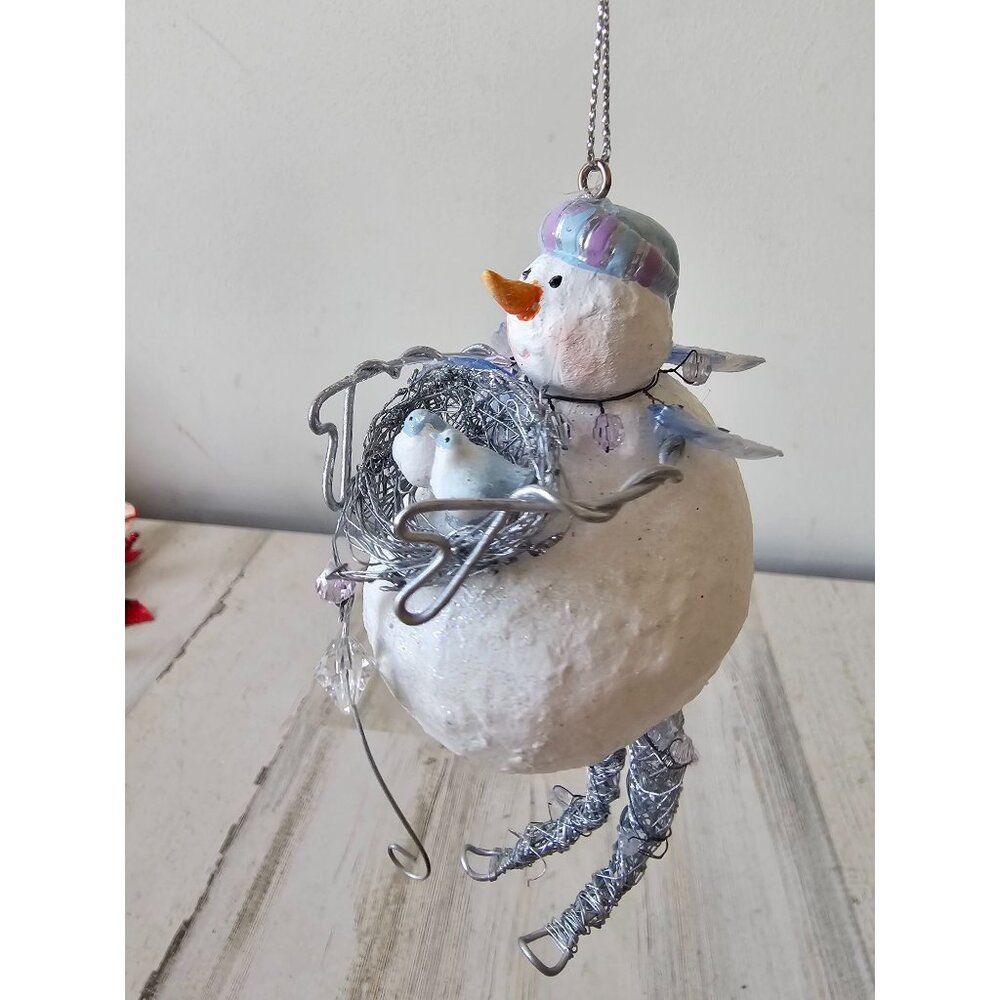 Vintage snowman bluebird ornament jointed unique‎ Xmas tree